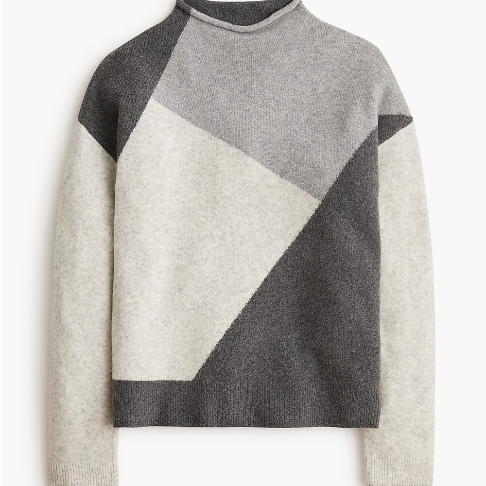J. Crew Gray and Cream Colorblock Turtleneck Sweater
